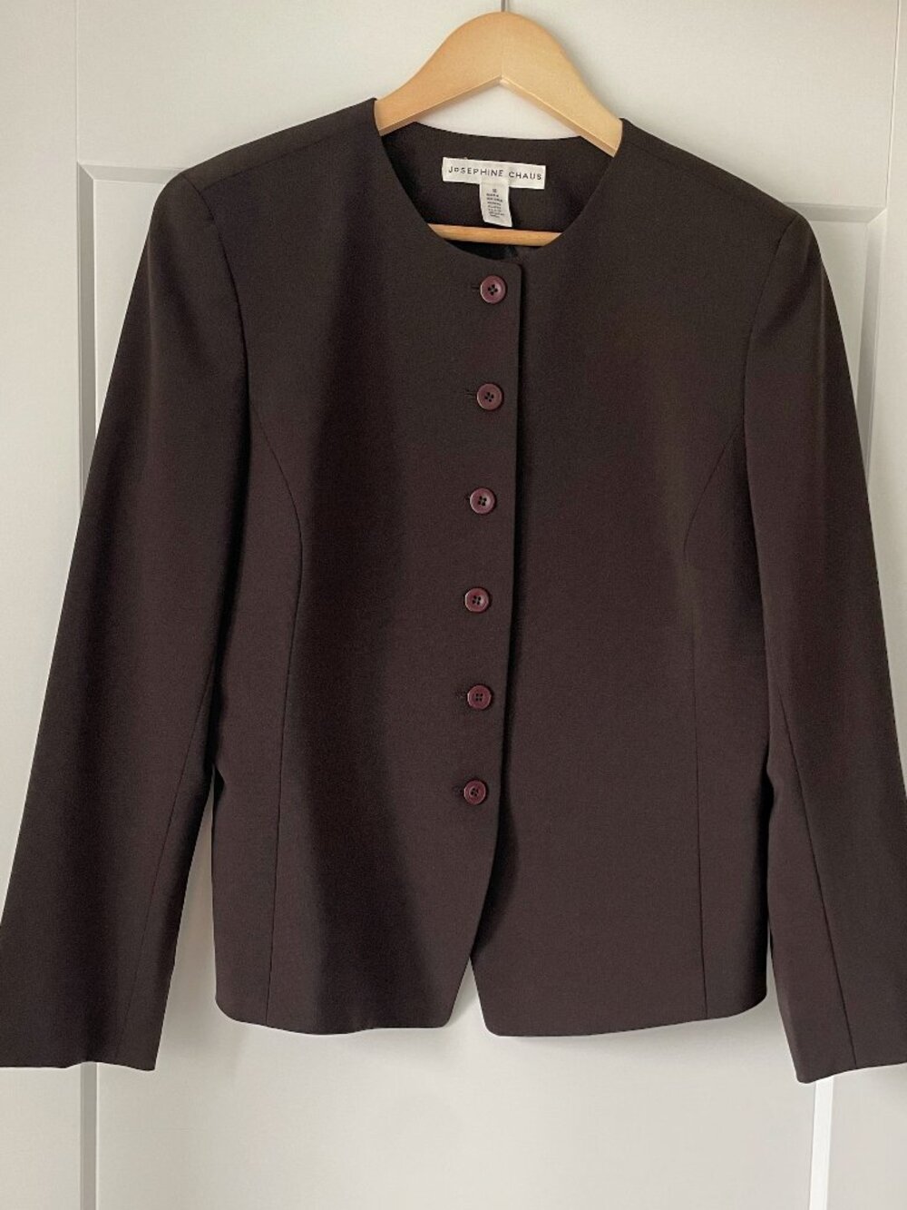 Josephine Chaus Wool Blend Blazer Brown Button Front Minimalist Jacket Size 10